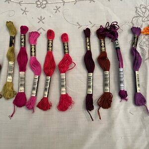 DMC embroidery floss, 19 skeins assorted colors.(2) #158, (2) #779